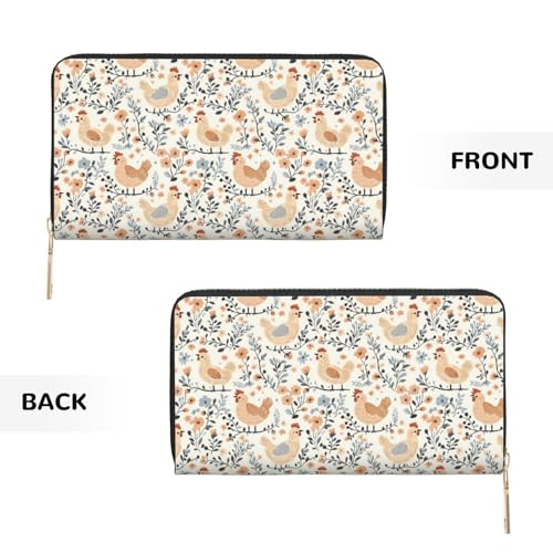 Floral Chicken Print Wallet Women Men, Long PU Leather Wallets for Women, Cute Womens Travel Wallet Purse Pouch with Zipper Pocket2