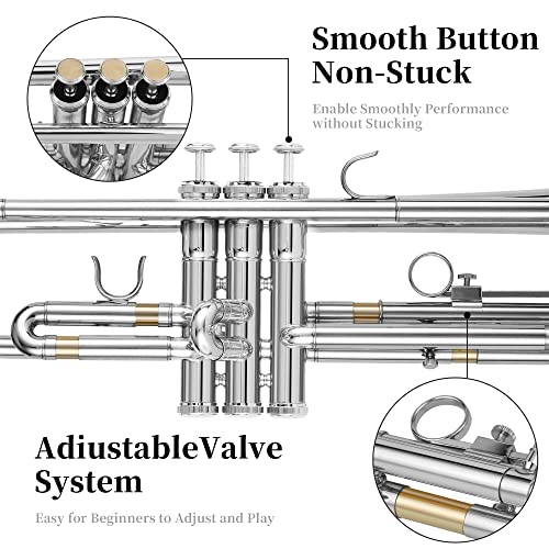 Lesage Nickel Silver Trumpet Standard Bb Brass Intermediate Trumpet For Beginner Student Trumpet With Case Gloves Cleaning Kit 7C Mouthpiece Silver #TOP2