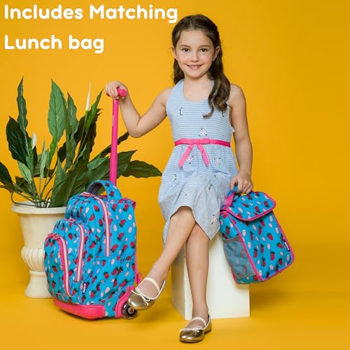 J World New York Kids' Lollipop Rolling Backpack With Lunch Self-Magnetic Sparkling Wheel and'FREE'Lunch Bag, Poppy Pansy, 16"