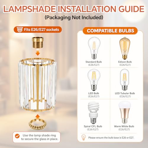 Image of Teenyyou 2 Pcs Crystal Lamp Shade Modern Medium Ceiling Light Cover E26 /e27 Base 1.65 inch Top x 5.1 inch Dia. x 5.9 inch H Chandelier Lampshade Replacement for Dining Room Living Room Wall Sconce Pendant Light