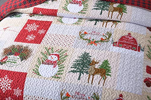 MarCielo 3 Piece Christmas Quilt Set, Rustic Lodge Deer Quilt Bedspread Throw Blanket Lightweight Bedspread Coverlet Comforter Set BY013 (King) - Thumbnail 3