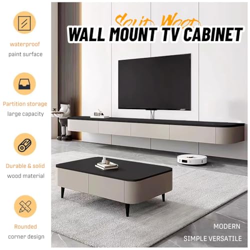 Table de meuble TV pour salon suspendue bois avec rangement - 2