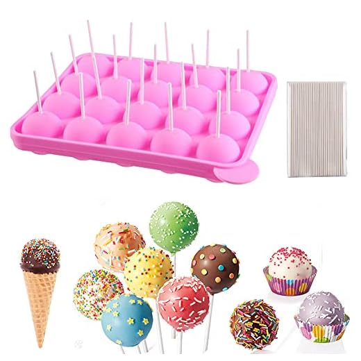 BPA-fri poptårta form silikon klubba godis form iskubsbrickor + 100 pinnar tuggummi gelé formar – rosa