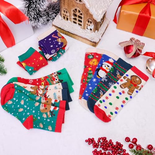 MGparty 12 Pairs Kids Christmas Socks Holiday Crew Socks for Boys Girls Colorful Xmas Gift Cute Stocking Stuffers (6-8 Years) image 5