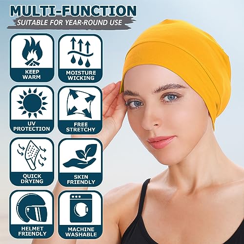 Image of Headshion Cotton Skull Caps for Men Women,2-Pack Lightweight Beanie Sleep Hats Breathable Helmet Liner