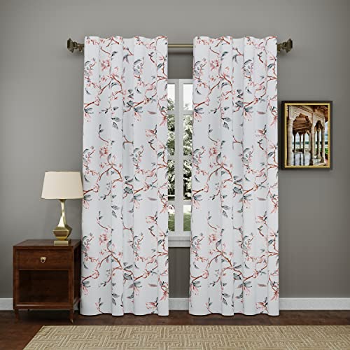 Image of LINENWALAS Cotton Peach Grey Botanical Print Curtains for Long Door Set of 2, Linen Textured Doors Curtains for Home Decor, Hangs Elegantly with Back Loops (4.5ft x 9 ft, Botanical Print)
