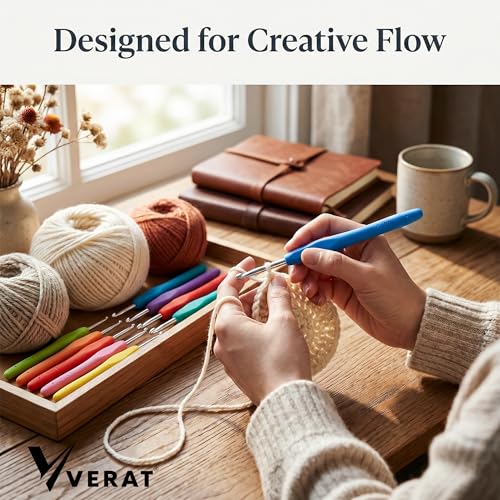 Image of Crochet Hook Set with Yarn Knitting Needles & Sewing Tools | 8-Piece Silicone Handle Crochet Kit | Knit Gauge, Scissors & Stitch Holders | Household DIY Craft Tool Set(Multicolour)
