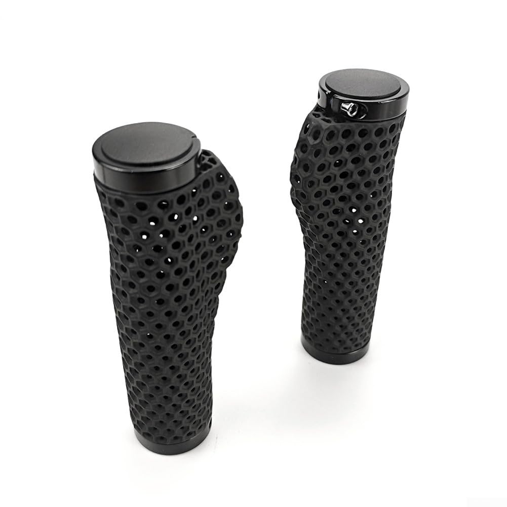 Yhenlovtt Manopole ergonomiche per bici stampate in 3D, ventilate antiscivolo, chiusura a doppio lato per mountain bike, assorbimento degli urti, nero, lunghezza 130 mm, diametro interno 22,2 mm