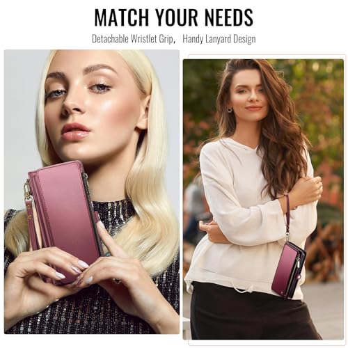 Defencase Compatible with iPhone 16 Pro Max Case Wallet with RFID Blocking Card Holder for Woman, PU Leather Magnetic Snap Flip Zipper Strap Wallet Phone Case Fit for iPhone 16 Pro Max 6.9", Wine Red by Defencase - Image 4