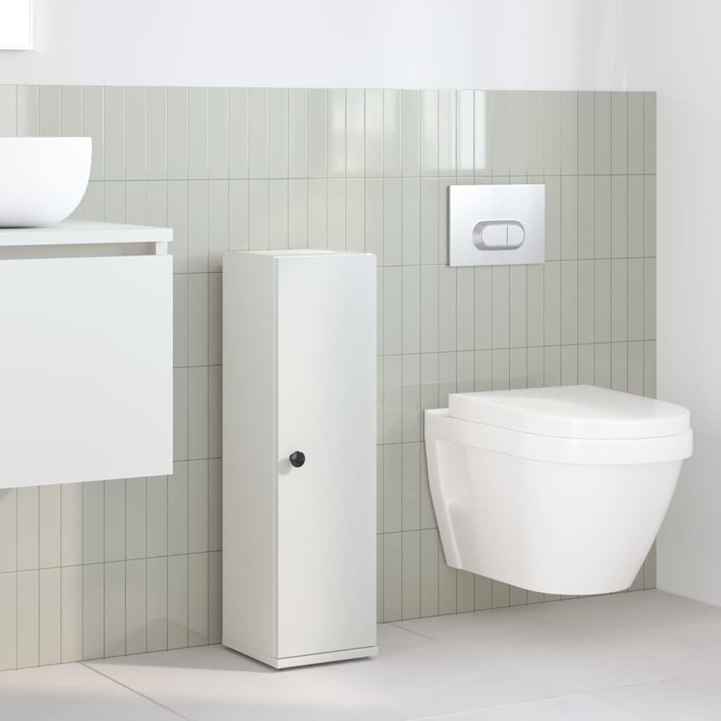 Armadietto da bagno con portarotolo, bianco, 20,5 x 22 x 72 cm, in legno resistente, con spazio per riporre oggetti, per bagno, armadietto per lavatrice, montaggio a parete
