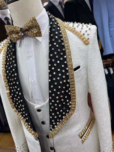 Men's Suit 3 Piece Gold Beaded Blazer Luxury Rhinestones Tuxedo for Wedding Party Prom4