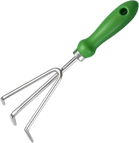 Miniatura 1 de Rastrillo de jardín, herramientas de jardinería de garra de acero inoxidable con mango ergonómico, rastrillo de jardín, horquilla de jardín,