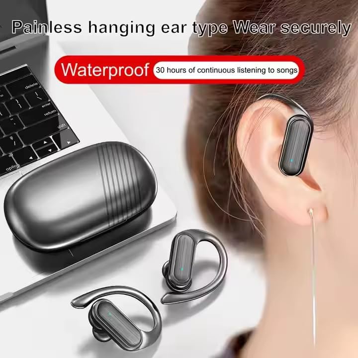 Image of Life Like Over-Ear Buds,Deep Bass Earphones with Earhooks,Fast Charge,Gym Running & Workout,Touch Control (Black)