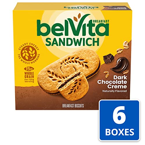 belVita Breakfast Bar Biscuit Sandwiches, Dark Chocolate Creme, 30 Total Packs, 6 Boxes (2 Biscuits Per Pack)