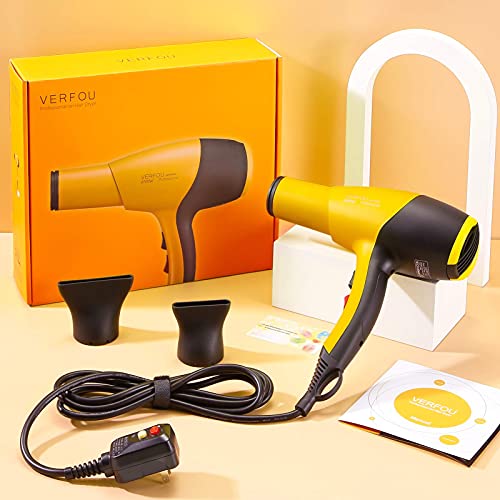 Professional Ionic Hair Dryer Ac 2100W, Best Fast Drying With Ceramic +Tourmaline Technology Nozzle With Gfci Low Noise Long Life (Yellow) #TOP4