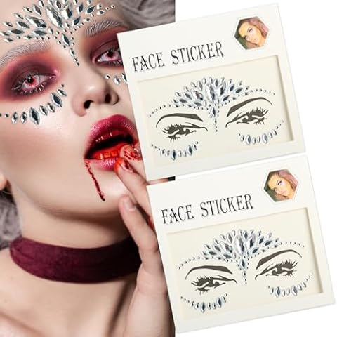 Mermaid Face Gems Jewels for Women Cosplay Halloween Eye Body Party Temporary Tattoos Decorations Self Adhesive Jewels Rhinestones Eye Face Makeup Gems Stickers for Decorations Supplies，2-Pack White Cover
