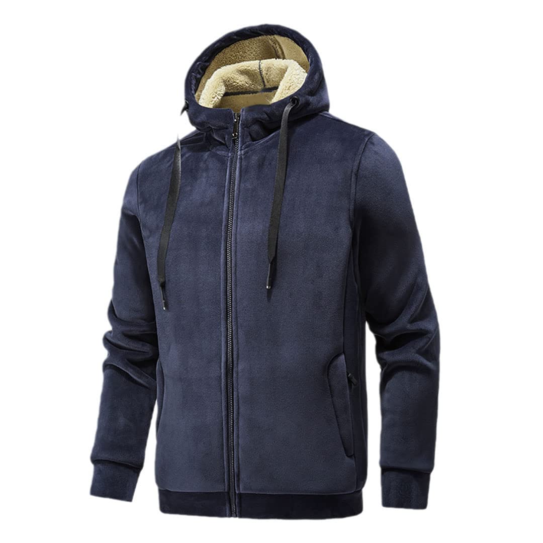 Vogrtcc Męska bluza zimowa ciepłe bluzy z kapturem męskie ciepłe bluzy z kapturem zamek błyskawiczny polarowe bluzy, NIEBIESKI, 5XL