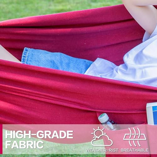 Image of PNAEUT Double Hammocks with Stand for Outside, Portable Space Saving Heavy-Duty Steel Stand for Indoor Outdoor Patio with Carrying Bag, 450 lbs Capacity (Cherry)