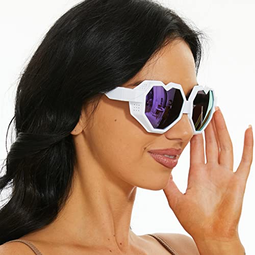 Image of laureles 2Pack Heart Shaped Goggle Y2K Sunglasses Women Fashion One Piece Oversized Love Sun Glasses Men
