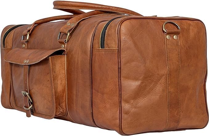 "Harvey" Genuine Leather Holdall Duffel Gym Weekender Luggage Travel Shoulder Vintage Bag Unisex Brown (24'' INCH)3