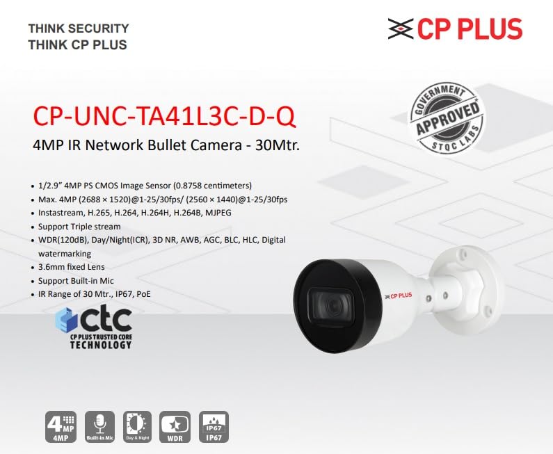 Image of CP Plus 4MP IP Network Night Vision with Audio Recording 4 CCTV Camera Set with (4 CH NVR,Outdoor bullete-2Nos,Indoor Dome-2Nos,4+2 Port POE Switch-1Nos,1TB Hard Drive