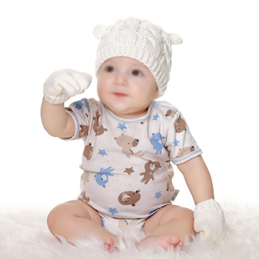 Dziewczęta Chłopcy Zimowa ciepła czapka z dzianiny Ucho Solidna, ciepła, śliczna rękawiczka 2 szt. Urocza czapka typu Beanie 0-18M