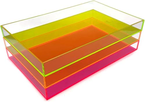 Miniatura 6 de Electric Neon Luxe Clear Acrylic apilable cosméticobandeja de joyería - naranja caliente