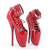  Cosy-L Damen Stiefel Stiletto High Heels Boots Schuhe Ankle Sexy Extrem Hohe Plateau Reiterstiefel Lack Stiefel elegant elastischer Leder-Optik Schnallen Schuhe 18cm, 42