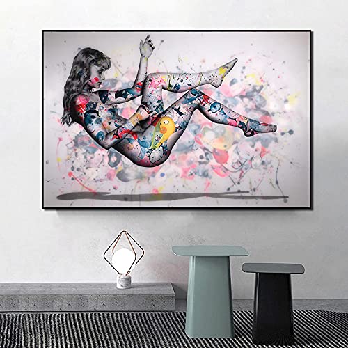 Toile Rue Graffiti Filles pour Déco Salon Affiche Sexy 80x110cm