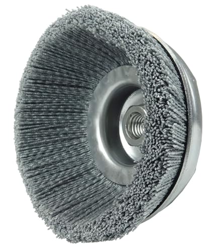 Image of Weiler 14516 6 inch Nylox Cup Brush, 0.040 inch /120 Grit Crimped Nylon Fill, 5 /8 inch-11 UNC Nut, Made in the USA