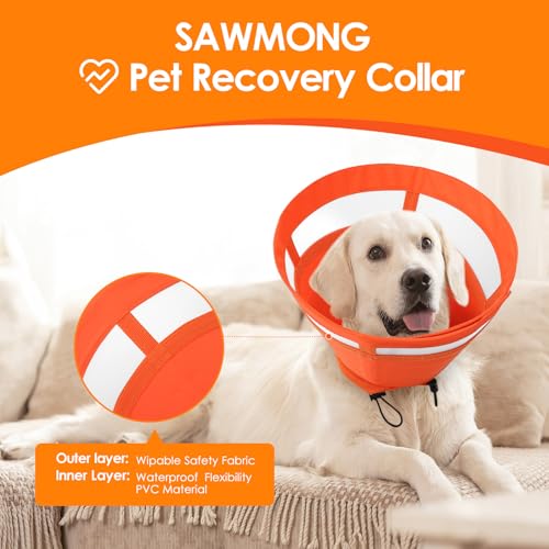 Image of SAWMONG Soft Cone for Dogs - Extra Large Dog Recovery Collar, Adjustable E-Collar to Stop Licking After Surgery (XL, Orange)