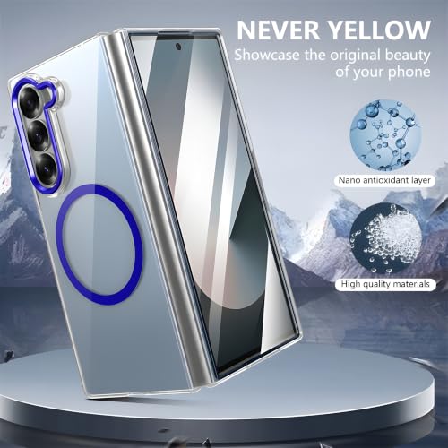Image of Clear Magnetic Case for Samsung Galaxy Z Fold 7, Compatible with MagSafe, Crystal Clear Transparent Back, Slim Shockproof Protective Phone Cover with Strong Magnetic Ring - Blue