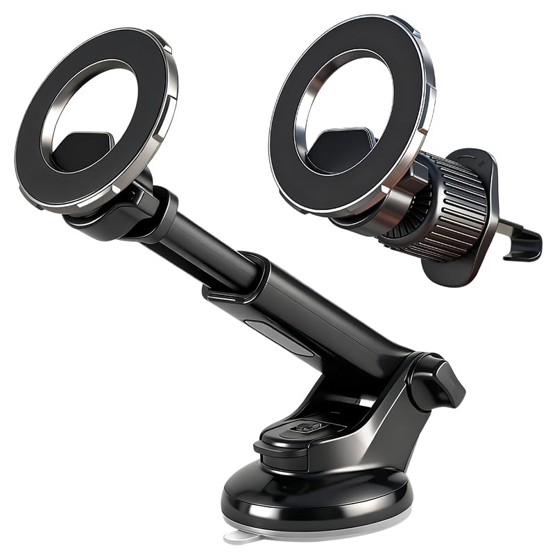 PULCHRIA 3-in-1 Car Phone Holder Windshield AirVent Dash Car Phone Holder Strongest Suction Stable Clamp Arm 360 Adjustable