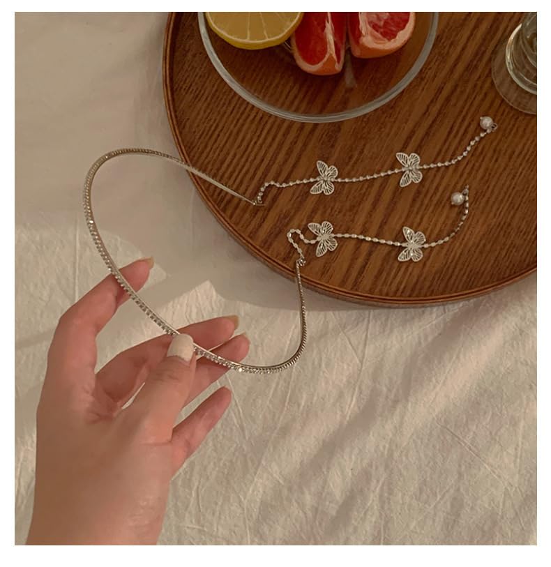 Miniatura 7 de Diadema de mariposa de boda, cadena de diadema de borla plateada, banda de aro para el pelo, vendimia, accesorios para el cabello para mujeres y