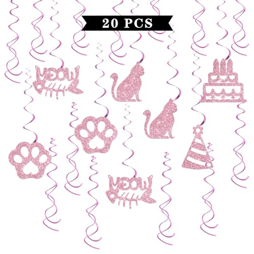 Maicaiffe Cat Birthday Hanging Swirl Decorations - Glitter 20 Pcs