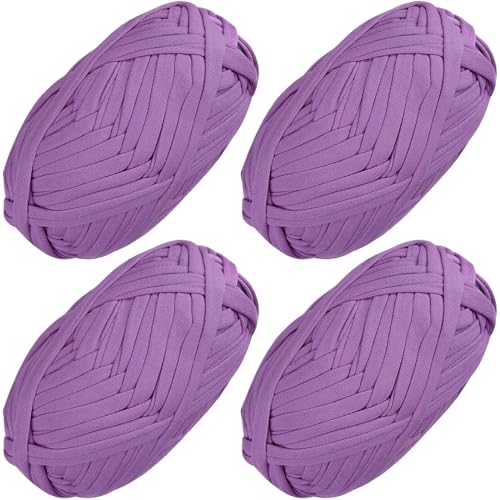 SIMEIQI 4 PCS T-Shirt Yarn, Elastic Crochet Yarn for DIY Bags, Purple