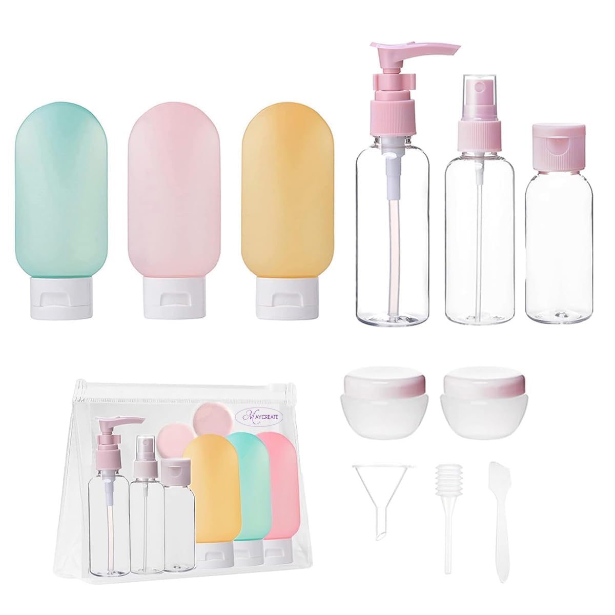 maycreate Pvc 11Pcs Travel Bottles For Toiletries Kit, Empty Leakproof Travel Containers Squeeze Bottle For Travelling, Toiletry Bottle Spray Bottles Cream Jars Dispenser Set For Shampoo, Lotion, Etc-picture-28
