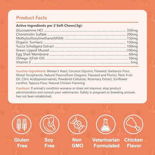 PICPOW Chewable Bone Health for Dogs & Cats Promotes Tissue Repair, Supports Bones& Muscles, Digestive, Skin, Coat and Improved Nutrient Absorption, 120 Soft Chews.