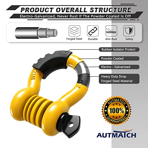 AUTMATCH Manilha de anel D de 1,9 cm (embalagem com 2) Força de ruptura de 1,887 kg com pino de para