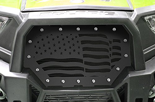 300 Industries Steel Grille Replacement for Polaris RZR 1000 & S 900 (2014-2018) - Single Piece Powder Coated Satin Black - American Flag