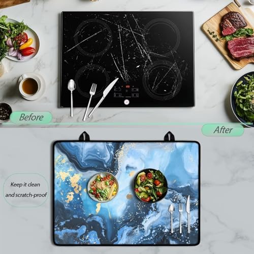 Image of Poceacles Ceramic Glass Stove Top Cover for Electric Stove, Non-slip Stove Mat Stovetop Protector Cover Multipurpose Desk Saver Pad for Counter Top, Blue Gold Marble