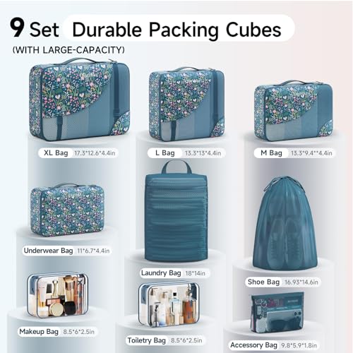 Image of 9 Set Packing Cubes for Travel, Gifts for Women Mom,Anti-Tearing Suitcase Organizer,OlarHike Vacation Essentials & Accessories for Cruise Ship