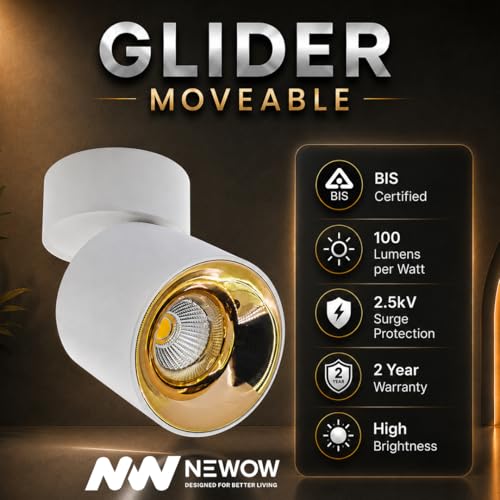 Image of NW 18W Glider SF Moveable White with Gold Aluminium 360 Degree Adjustable Cylindrical Shape LED Surface Light | COB Light | Wall Light | Spot Light | Light Color- Warm White (Pack of 4)