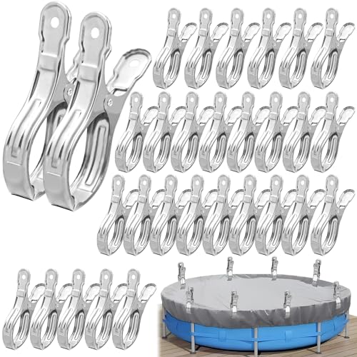 30 PCS Pool Cover Clips Stainless Steel Wind Guard Clamps 5.1 Inch Large Pool Covers Clamps Heavy Duty Swimming Pools Windproof Clips for Above Ground Pools Cover by Augisteen - Used condition - US$15.72