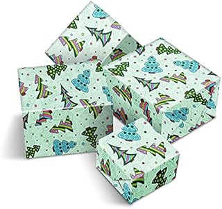 4 x Large Wrapping Paper Sheets - Green & Blue Christmas Trees - Tree Elf Kids Boys Girls Secret Santa Gift Wrap #170632