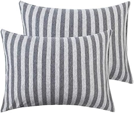 NTBAY 2 Pack 100% Organic Jersey Cotton Toddler Pillowcases, Super Soft and Breathable Yarn-Dyed 13x18 Nursery Pillow Cases with Envelope Closure, 13"x18", Grey Stripe