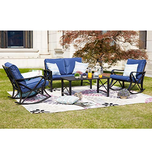 Image of LOKATSE Home Patio Outdoor Rocking Chair Bistro Sets with Coffee Table