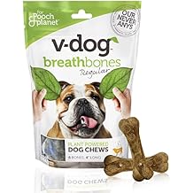 V-dog Dog Treats - Vegan Breathbone Teeth Cleaning Dental Dog Bones - Fresh Breath - 8 Ounces - All Natural - Made in USA - 6 Bones - 4" Long - Easy to Digest