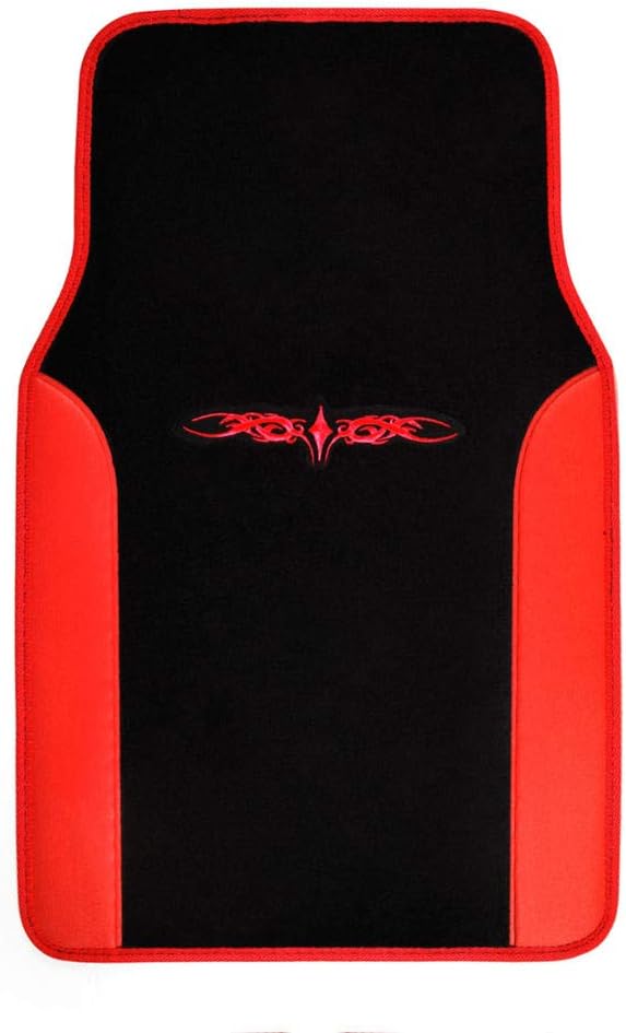 BDK A Set of 4 Universal Fit Plush Carpet with Vinyl Trim Floor Mats For Cars / Trucks - Tribal Red