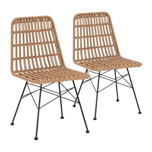 HOMN LIVING Pack 2 sillas de Comedor o Exterior Aitana Negro, ratán sintético, 47,5 cm (Ancho) 61 cm (Profundo) 85 cm (Alto)